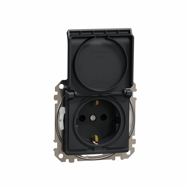 Розетка з заземленням, зі шторками, та з кришкою IP44 Чорний Sedna Design Schneider Electric SDD214024