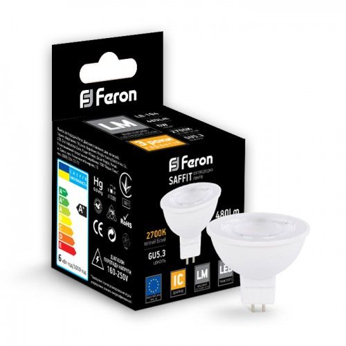 Лампа светодиодная прозрачная декоративная линза 6W G5.3 MR16 2700K Feron LB-194