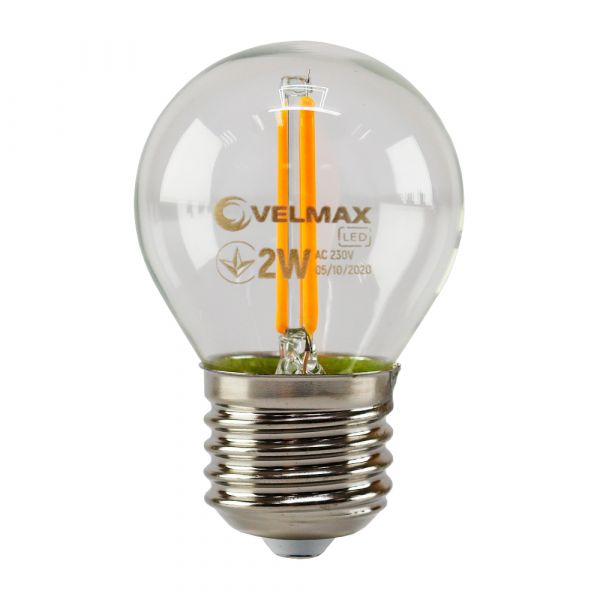 Лампа светодиодная 2W E27 Velmax V-Filament-G45 оранжевая