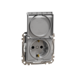 Розетка з заземленням, зі шторками, та з кришкою IP44 Алюміній Sedna Design Schneider Electric SDD213024