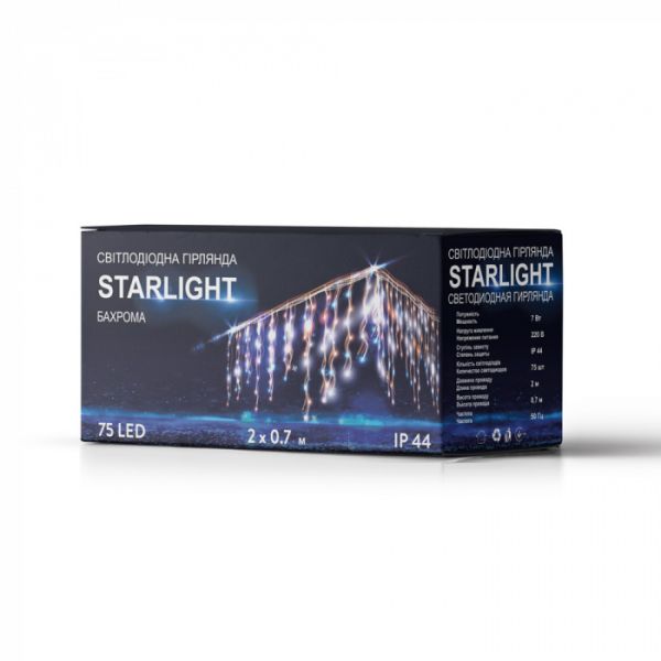 Гірлянда вулична STARLIGHT бахрома білий Мерехтіння Flash 75LED IP44 кабель чорний 2x0,7м