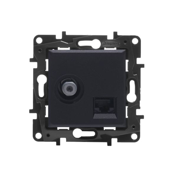 Розетка комбинированная TV тип F и RJ45 CAT6 UTP Legrand Niloe Step Черный