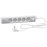 Удлинитель 5 розеток с заземлением и 2хUSB 1,5 метра алюминиевый белый Schneider Electric Unica Extend ST945U1WA
