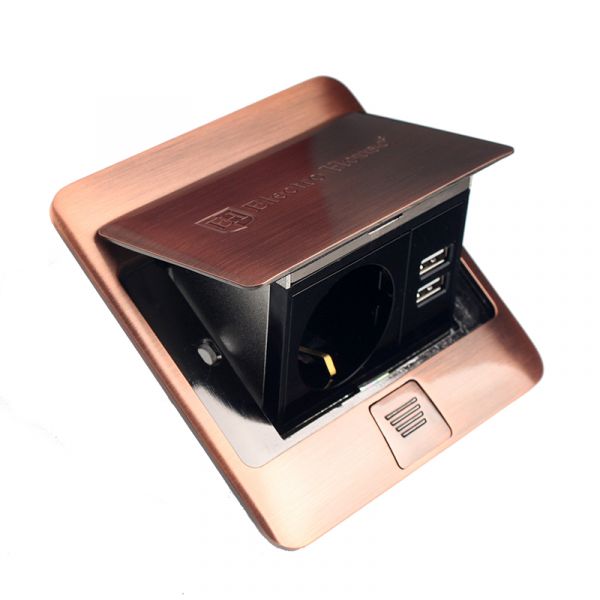 Розетка для пола врезная с заземлением 16 А + 2 USB 2,1 А IP44 Electro House Медь EH-F007