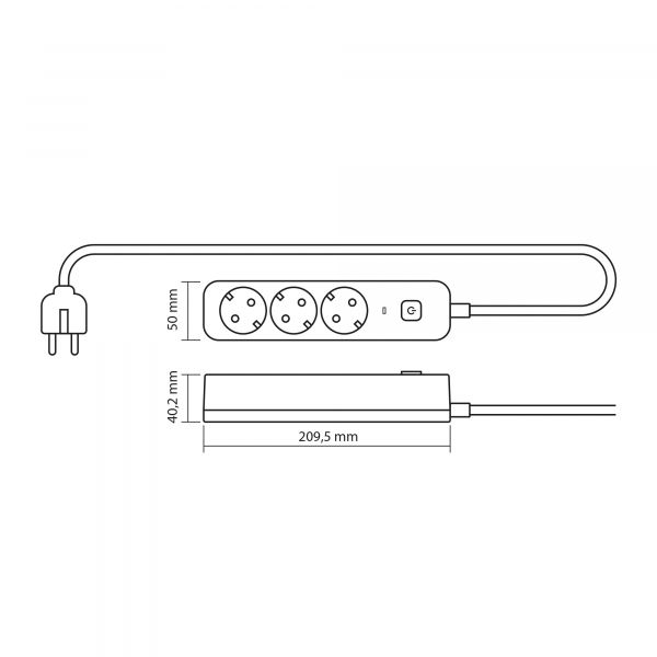 Мережевий подовжувач VIDEX ONCORD з/з 3п 3м (3x1.5мм) з кнопкою White