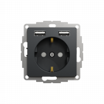 Розетка з заземленням + 2 USB тип А Чорний Sedna Design Schneider Electric SDD114052