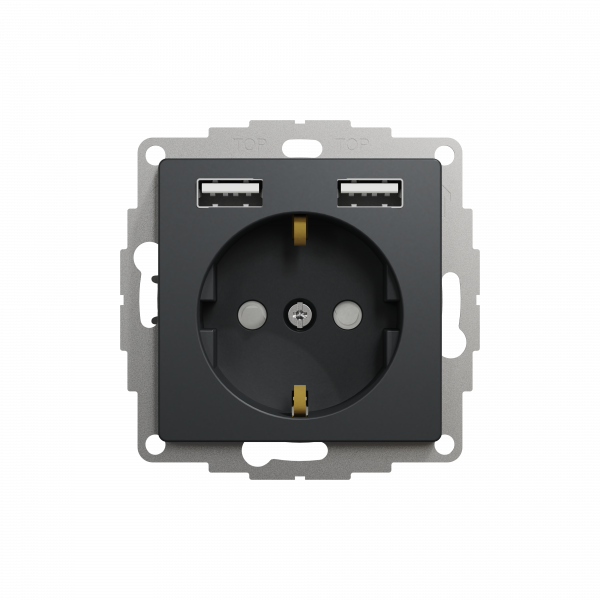 Розетка з заземленням + 2 USB тип А Чорний Sedna Design Schneider Electric SDD114052