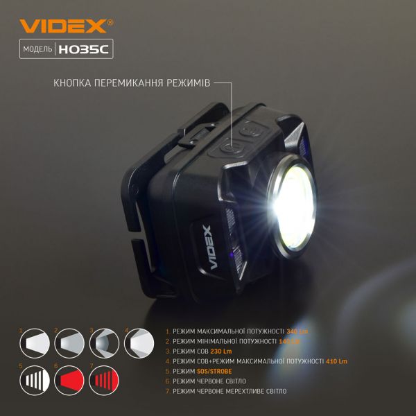 Налобний світлодіодний ліхтарик VIDEX VLF-H035C 410Lm 5000K