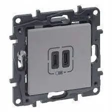 Розетка USB Тип С+C 15 Вт 5В Legrand Niloe Step Алюміній