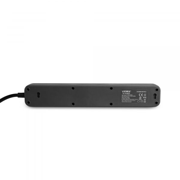Мережевий подовжувач VIDEX ONCORD з/з 4п 3м (3x1.5мм) 3.4А USB(QC3.0) +USB-C(PD18W) з кнопкою Black