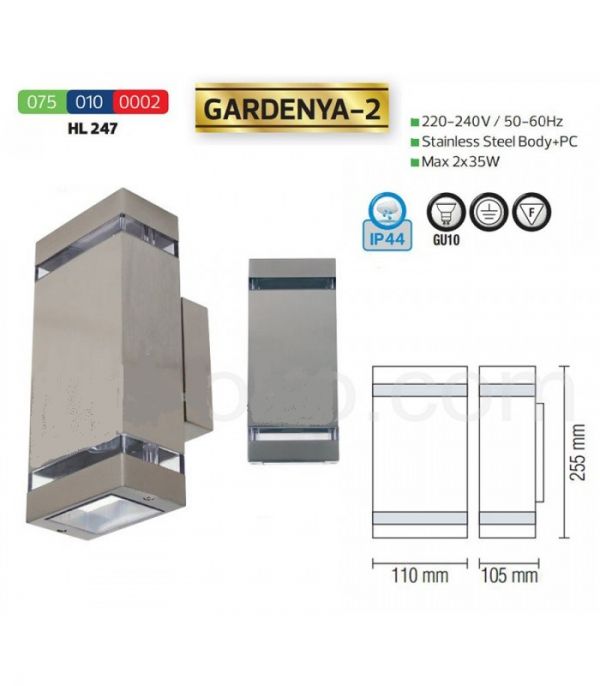 Світильник фасадний 2xGU10 Horoz Gardenya-2 матовий хром
