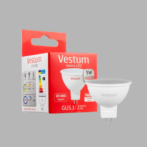 Лампа LED Vestum MR16 5W 4100K 220V GU5.3