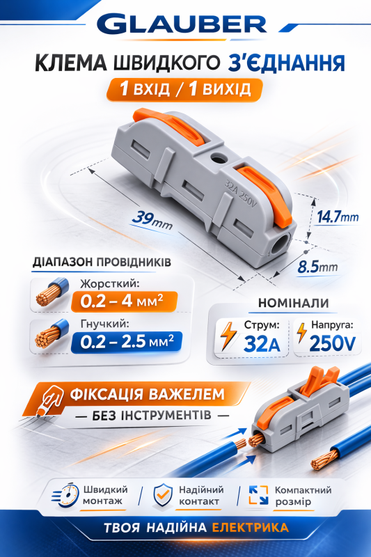 Клема з’єднувальна Glauber Connect 1 вхід / 1 вихід (GLB-KB-211)