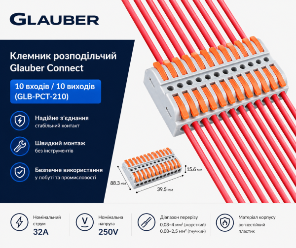 Клемник розподільчий Glauber Connect 10 входів / 10 виходів (GLB-PCT-210)