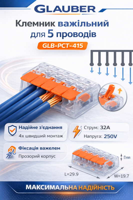 Клемник важільний Glauber Connect для 5 проводів (GLB-PCT-415)