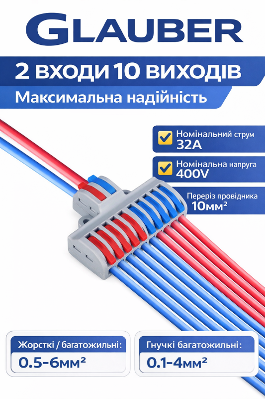 Клемник розподільчий Glauber Connect 2 входи / 10 виходів (GLB-SPL-102)