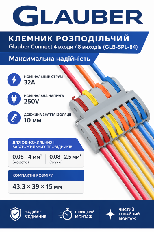 Клемник розподільчий Glauber Connect 4 входи / 8 виходів (GLB-SPL-84)