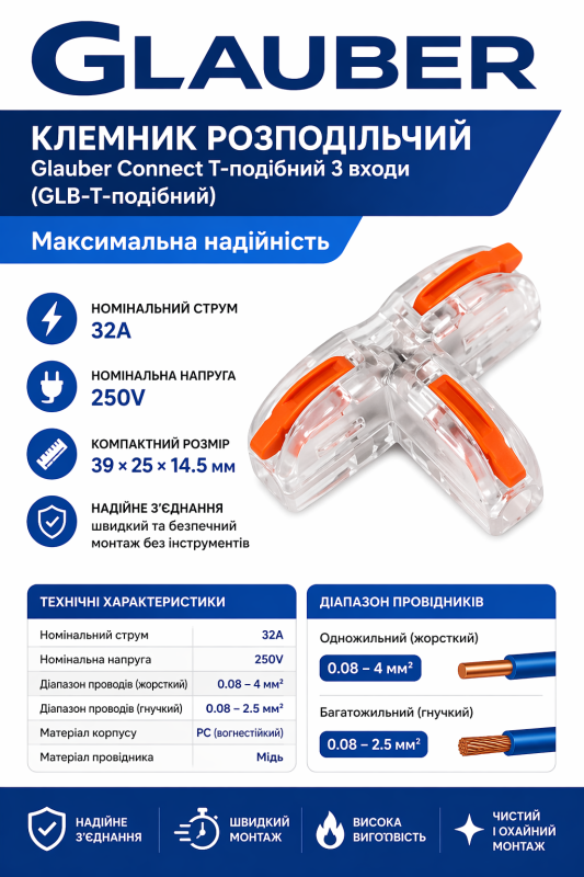 Клемник розподільчий Glauber Connect T-подібний 3 входи  (GLB-T-подібний)