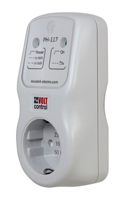 Реле напряжения в розетку 16А Volt Control Новатэк РН-117