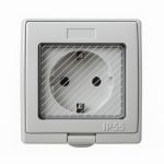 Розетка накладна Lemanso LMR2901 одинарна з заземленням кришка IP55 Лотос білий