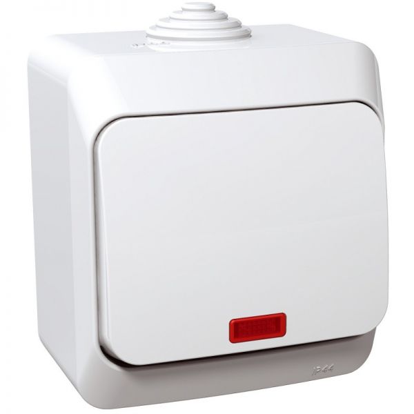 Накладний вимикач одноклавішний з підсвіткою білий IP44 Cedar Plus Schneider Electric WDE000514