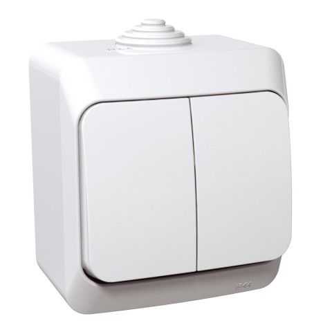 Накладний вимикач двохклавішний білий IP44 Cedar Plus Schneider Electric WDE000550