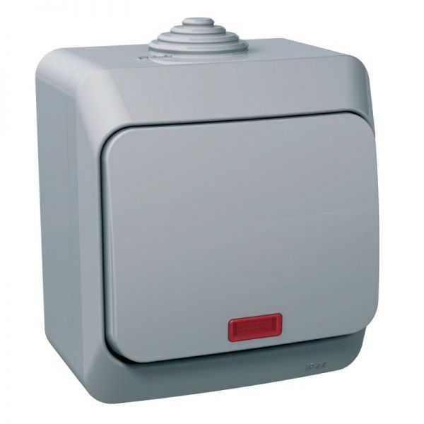 Накладний вимикач одноклавішний з підсвіткою сірий IP44 Cedar Plus Schneider Electric WDE000614