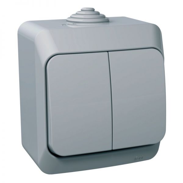 Накладний вимикач двохклавішний сірий IP44 Cedar Plus Schneider Electric WDE000650