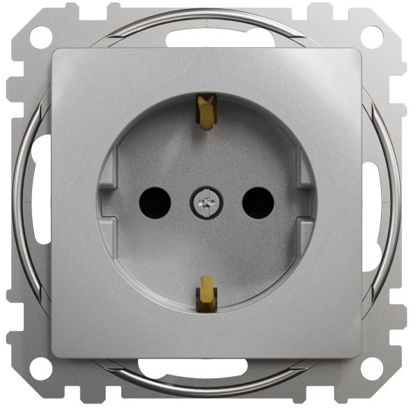 Розетка з заземленням та зі шторками Алюміній Sedna Design Schneider Electric SDD113022