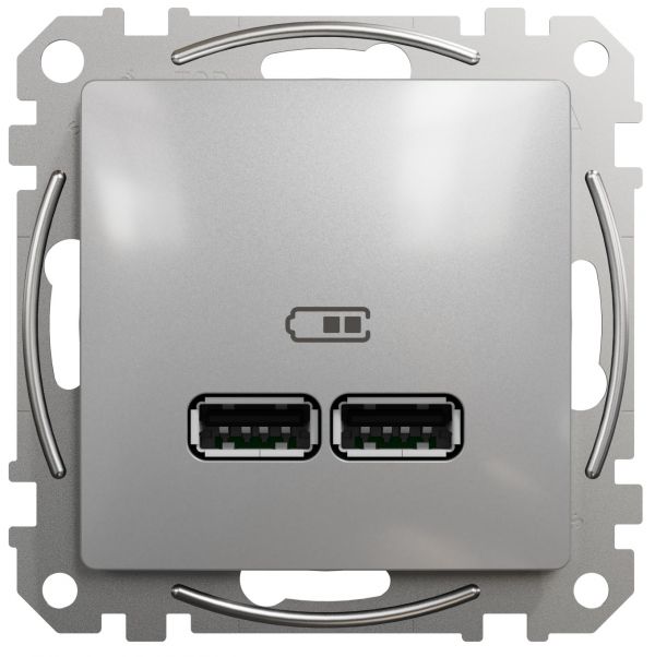 USB розетка тип A+A 2,1A Алюміній Sedna Design Schneider Electric SDD113401