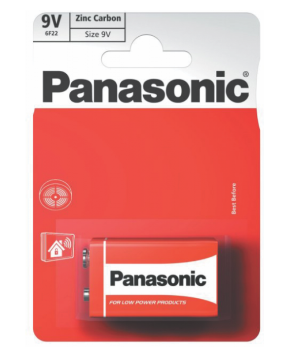 Батарейка крона Panasonic 6F22 1BL 9V red zinc размер 17,5 х 26,5 х высота 48,5мм 1шт