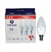 Світлодіодна LED лампа свічка (набір 3 шт) ТИТАН C37 7W 4100K яскраве світло 220V E14