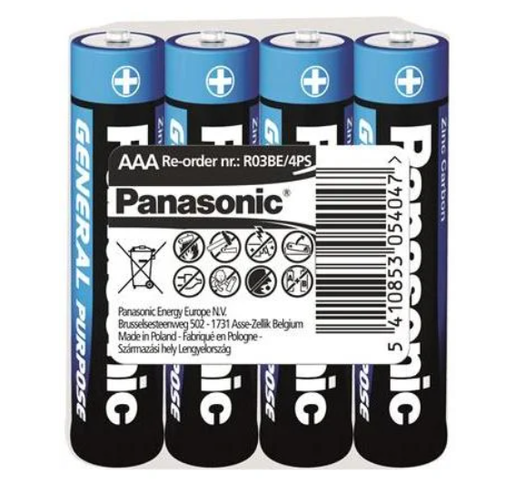 Батарейка ААА Panasonic сольова R03 General Purpose R03BER 4PR блістер 4шт d10,5мм х висота 44мм