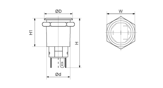 Кнопка металлическая КНМ-16-FJ-E 220V 1NO1NC голубая