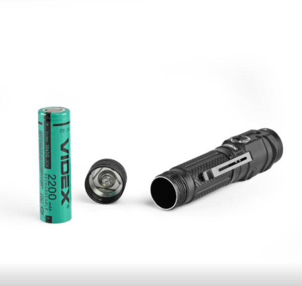 Ліхтарик портативний Led Videx акумулятор змінний Li-ion 18650 2200mAh 1000Lm 5000K 140m чорний