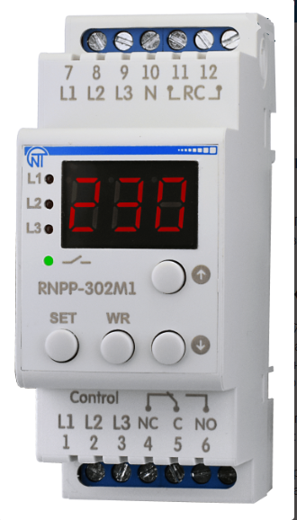 Трифазне реле напруги та контролю фаз 380В Новатек РНПП-302М1