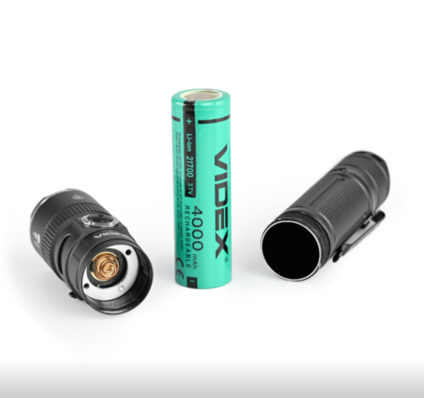 Фонарик портативный Led Videx аккумулятор сменный Li-ion 21700 4000mAh 1500Lm 5000K 230m черный