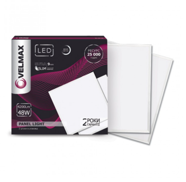 Светильник led панель Velmax V-UPS встроенный 48W 595х595х9mm 6200K 4200Lm с блоком питания