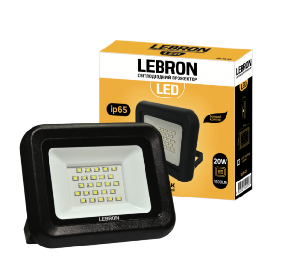 Прожектор светодиодный Lebron L-LF 20W 6200K 1800Lm 137х125х34мм 220V IP65 черный