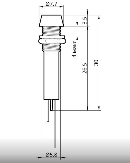 Светодиодный индикатор металлический AD22C-6 220v AС, желтый