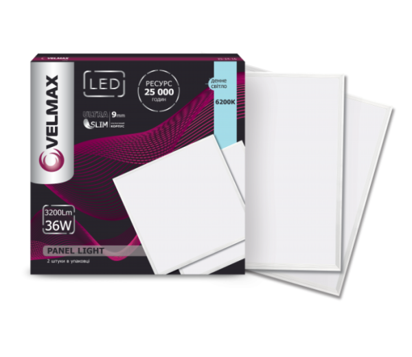 Светильник led панель Velmax V-UPS встроенный 36W 595х595х9mm 4000K 3200Lm с блоком питания