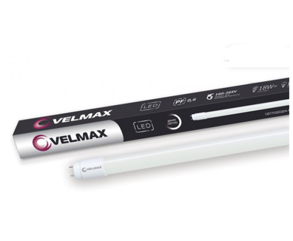 Лампа світлодіодна лінійна Velmax V-T8 трубка 18W d26х1200мм G13 6200K 1800Lm