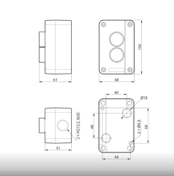 Пост керування двомісний кнопковий XAL-B215 Старт - Стоп 1NO+1NC IP54 Takel