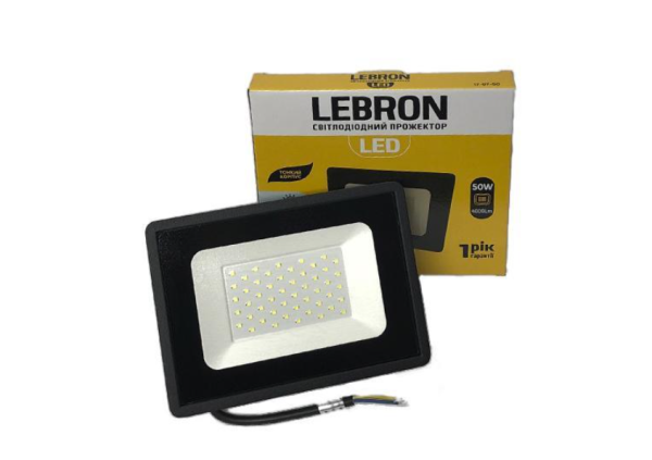 Прожектор светодиодный Lebron L-LF 50W 6200K 4500Lm 227х200х37мм 220V IP65 черный