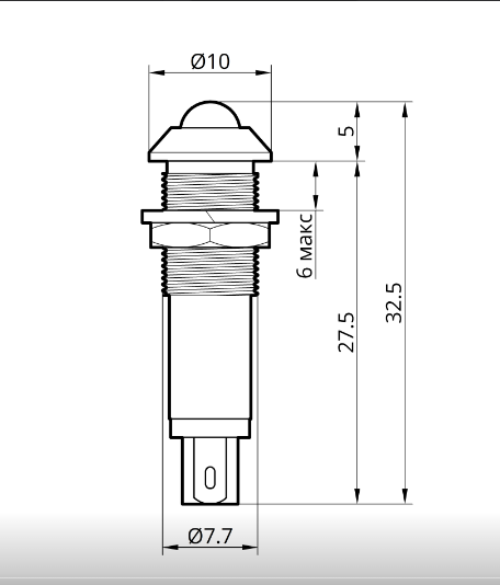 Светодиодный индикатор металлический AD22B-8 24v AС/DС, желтый