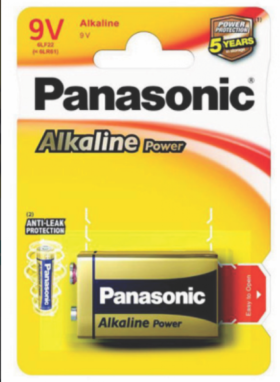 Батарейка крона Panasonic щелочная Alkaline Power Bronze 6LR61 1BL 9V 16,3 х 25,25 х высота 47,5мм 1шт