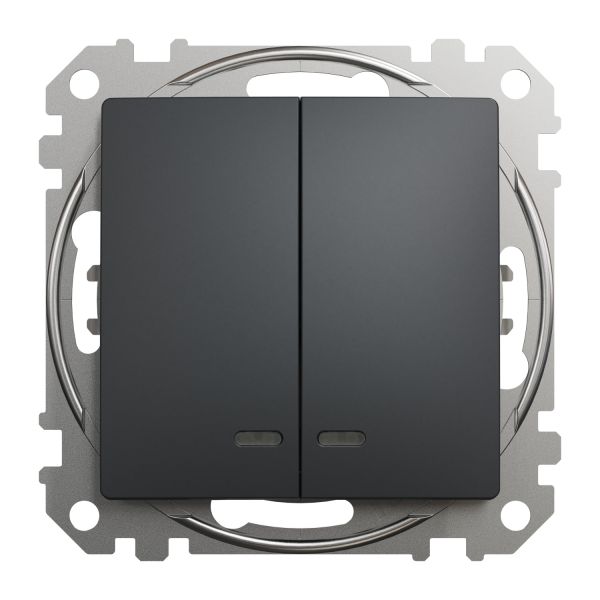 Двоклавішний вимикач з синьою LED підсвіткою Чорний Sedna Design Schneider Electric SDD114105L