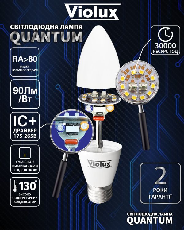 Лампа світлодіодна QUANTUM C37 8W E27 4000K Violux
