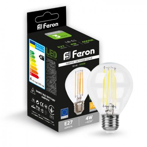 Лампа свiтлодiодна 4W E27 4000K filament Feron LB-61 G45