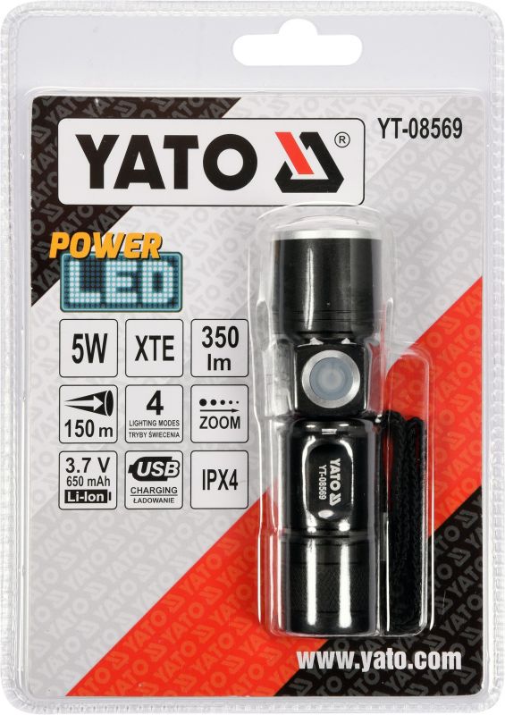 Ліхтар акумуляторний світлодіодний ручний YATO 5W XTE CREE YT-08569